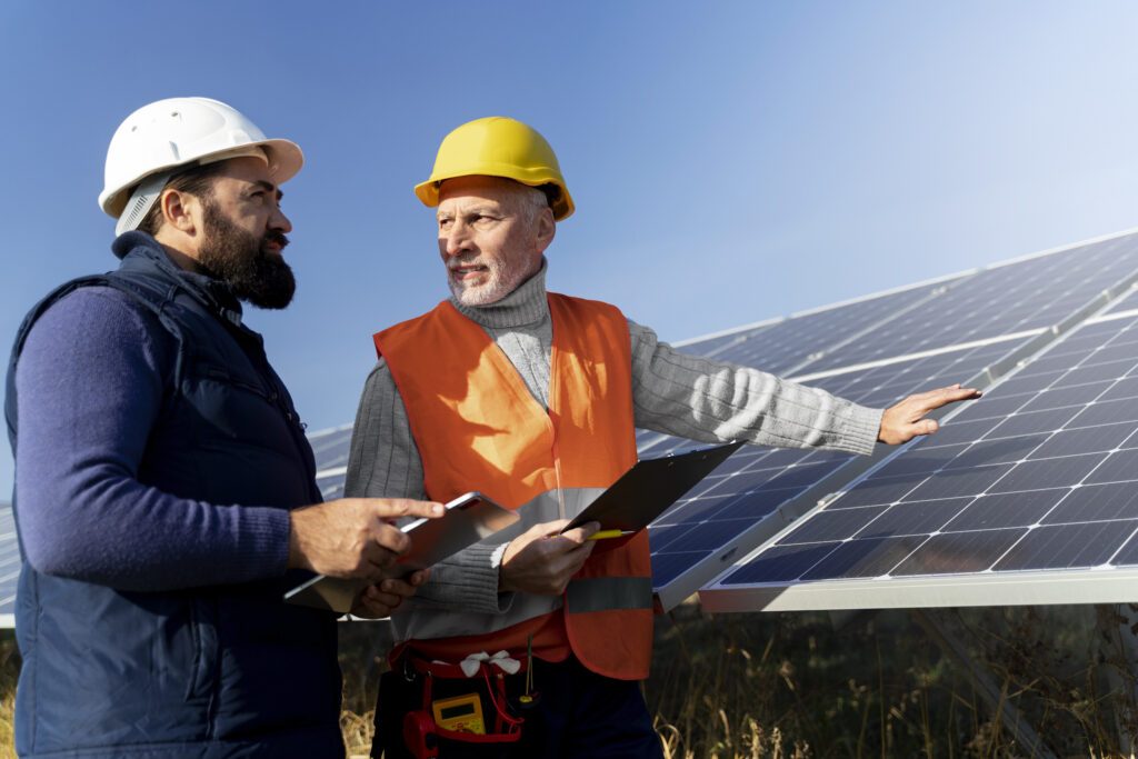 2 men talking about solar panels